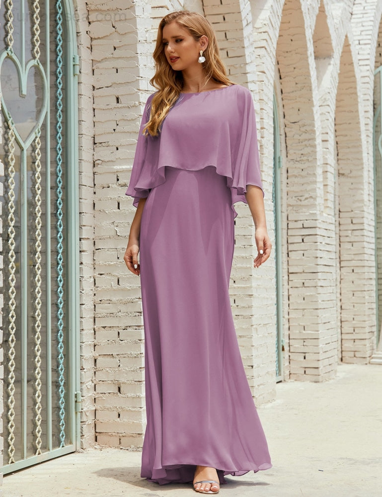 Vestido de dama de honor Sunderly para mujer, manga larga, cuello en V, de gasa, vestido formal de fiesta de boda SY28018