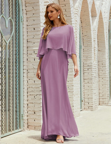 Vestido de dama de honor Sunderly para mujer, manga larga, cuello en V, de gasa, vestido formal de fiesta de boda SY28018