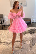 Vestido de tul con hombros descubiertos para la fiesta de bienvenida