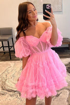 Vestido de tul con hombros descubiertos para la fiesta de bienvenida