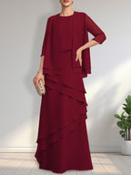 Vestido de gasa de corte recto y escote redondo hasta el suelo para la madre de la novia