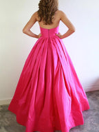 Vestido de fiesta fucsia corte A con escote corazón, vestido de noche de satén