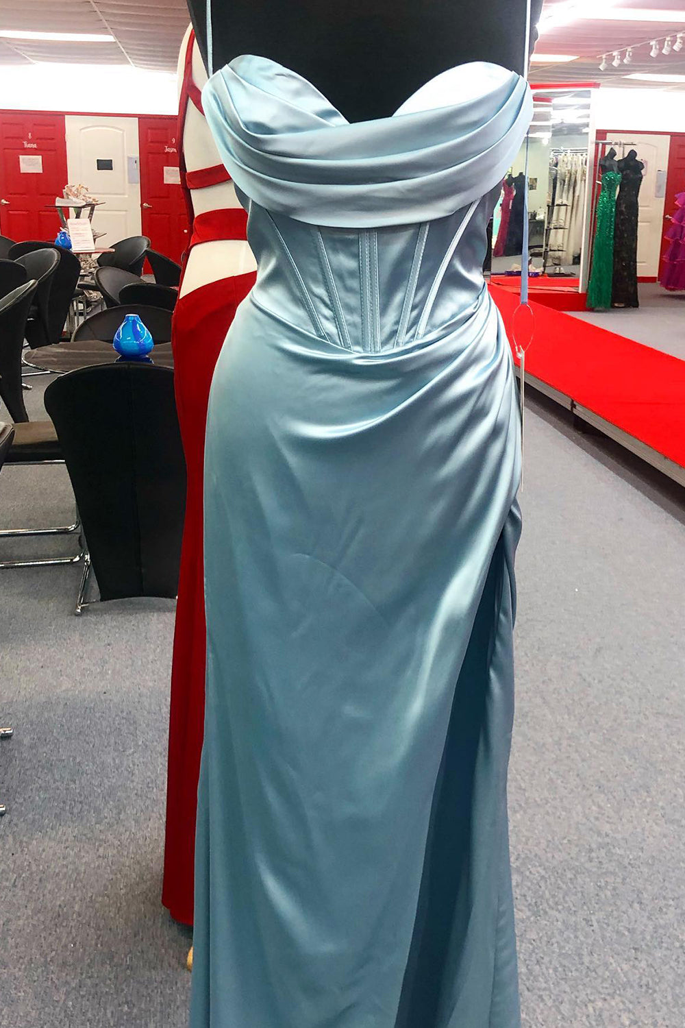 Spaghetti Straps Satin Mermaid Prom Dress with Slit
