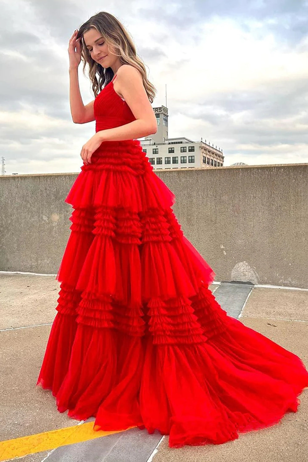 Pretty A Line Spaghetti Straps Long Tulle Prom Dress With Split