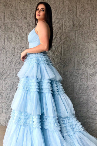 Tulle Spaghetti Straps Long Prom Dress