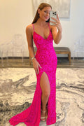 Robe de bal longue sirène à paillettes
