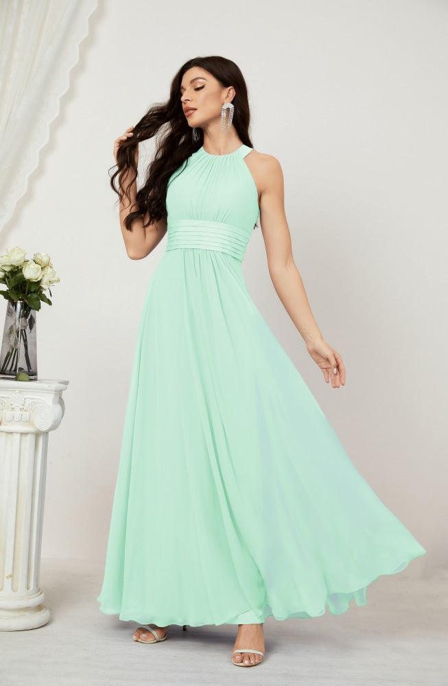 Vestido de fiesta formal Baoleely de gasa con cuello halter, largo, sin mangas, para dama de honor 2802 