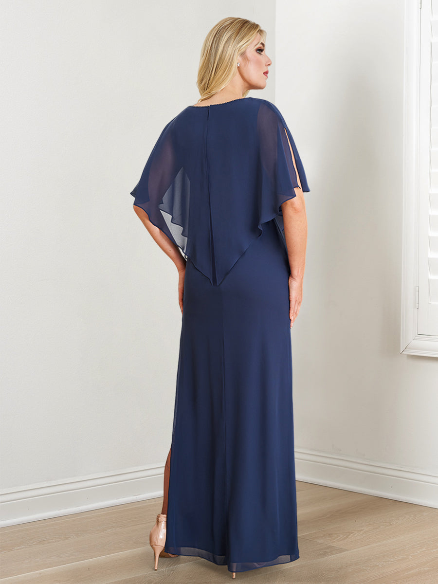 Vestidos de corte recto/columna para la madre de la novia con escote en V, bordados y abertura lateral. 