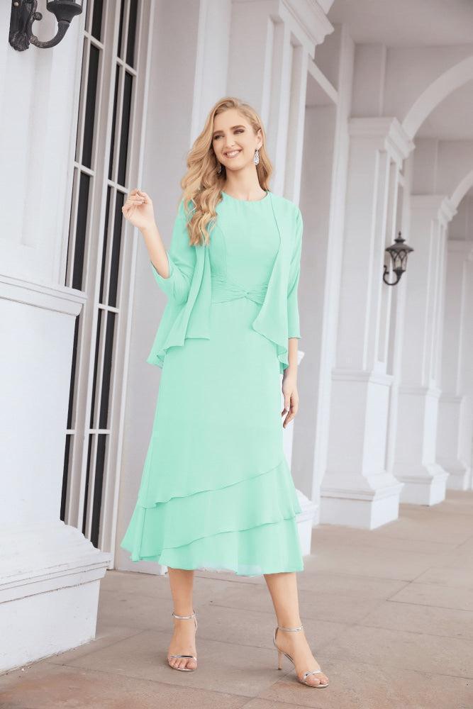 Vestido de fiesta formal de dos piezas corte A para la madre de la novia Sunderly SY28072