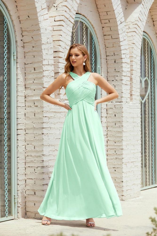 Vestidos de dama de honor con cuello halter, vestido formal de cóctel o de fiesta 28015 