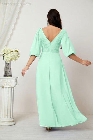 Baoleely  Formal Prom Gown Women V-Neck Chiffon Bridesmaid Dresses Long Bishop Sleeve Party Dress 2807
