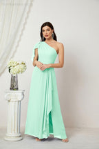 Baoleely  Chiffon Ruffled One Shoulder Long Bridesmaid Dresses A-line Formal Evening Gown Side Split 2809
