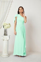 Baoleely  Chiffon Ruffled One Shoulder Long Bridesmaid Dresses A-line Formal Evening Gown Side Split 2809