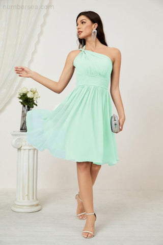 Vestido corto de gasa con un solo hombro para dama de honor de mujer Baoleely, ideal para fiestas y eventos formales como el baile de bienvenida (modelo 2804).