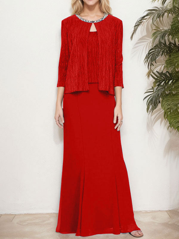 Vestido de dos piezas metálico simulado con chaqueta