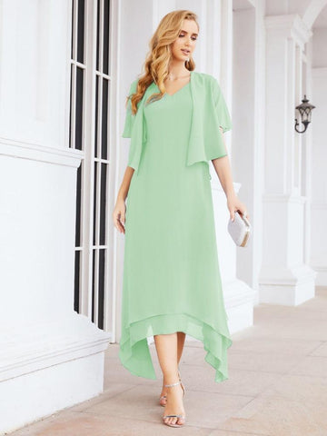 Vestido de fiesta formal de dos piezas corte A para la madre de la novia Sunderly SY28073