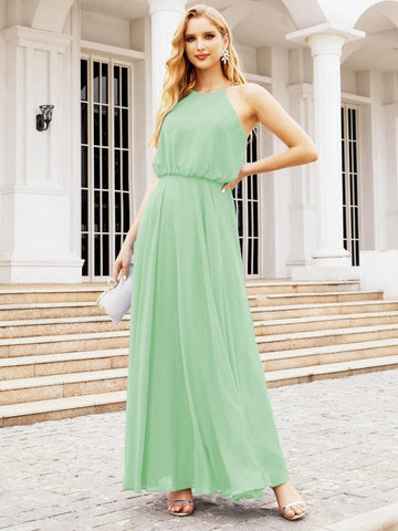 Vestido largo de dama de honor Baoleely con cuello halter, corte A, estilo formal, para jóvenes, modelo 28029