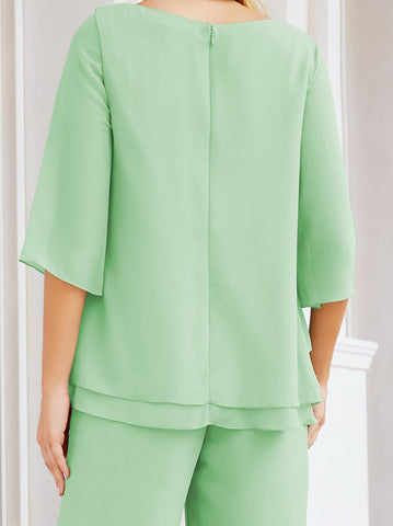 Elegante conjunto de pantalón y bata plateada de dos piezas para la madre de la novia, talla grande, con volantes, Sunderly Elegant SY28064