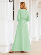 Vestido de dama de honor de gasa para mujer Sunderly, corte en A, manga larga, vestido de noche formal para invitada de boda SY28032 
