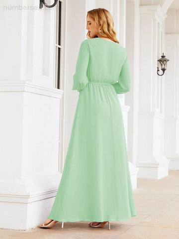 Sunnderly Women's Chiffon Bridesmaid Dress A line Long Sleeves Formal Evening Prom Gown for Wedding Guest SY28032