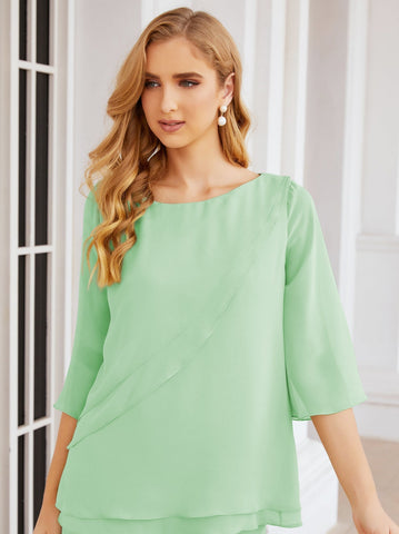 Elegante conjunto de pantalón y bata plateada de dos piezas para la madre de la novia, talla grande, con volantes, Sunderly Elegant SY28064