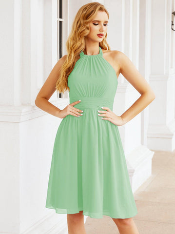 Robe de demoiselle d'honneur courte en mousseline de soie, dos nu, sans manches, robe de soirée formelle, dos nu, Baoleely 28023 