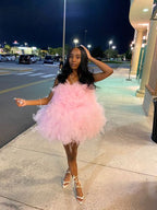 Vestido corto de fiesta de bienvenida de tul rosa para cumpleaños Y326