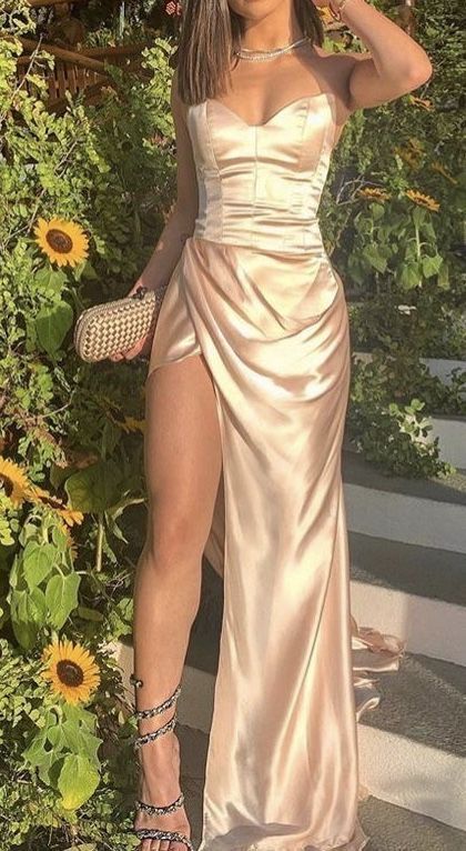 Vestidos de noche de sirena con escote corazón, vestidos largos de satén formales con abertura lateral, vestidos de fiesta Y304