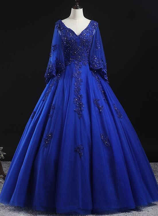 Vestido de quinceañera azul real con apliques de encaje, vestido de 16 años Y315