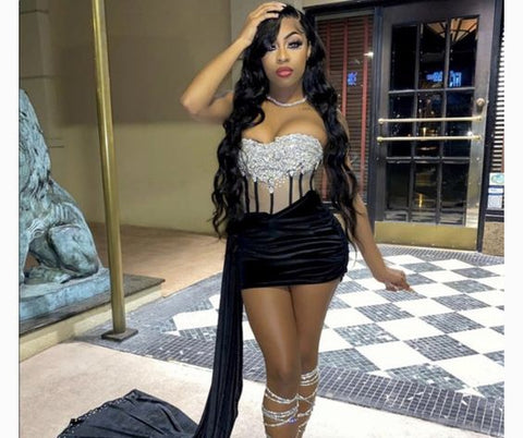 Robe fourreau en velours noir pour bal de promo, robe de soirée sur mesure Y323