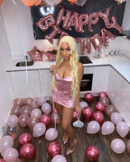 Vestido de fiesta de 18 cumpleaños, minivestido bustier de satén con cintura elástica, vestido sexy para baile de bienvenida Y343