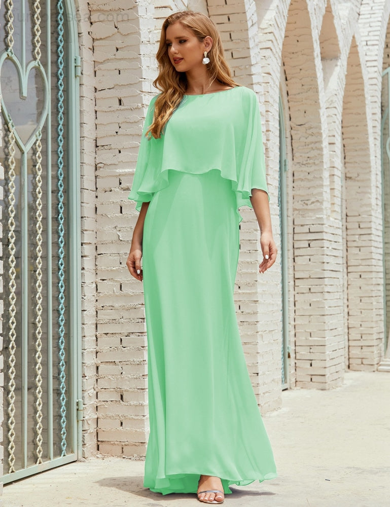 Vestido de dama de honor Sunderly para mujer, manga larga, cuello en V, de gasa, vestido formal de fiesta de boda SY28018