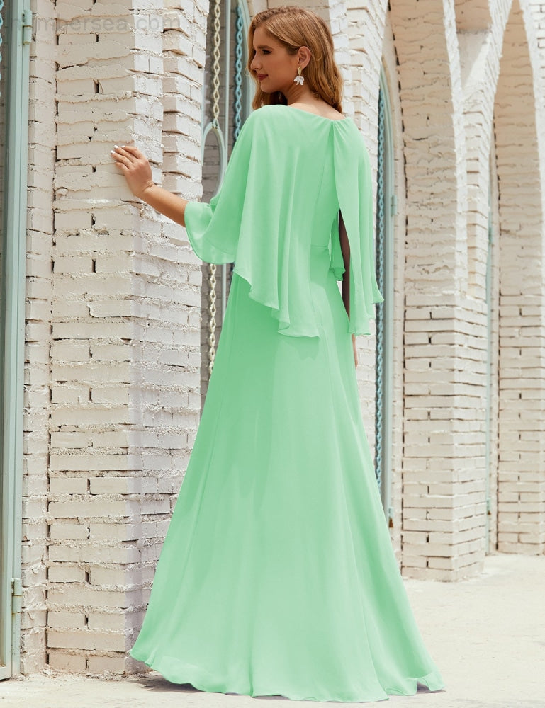 Vestido de dama de honor Sunderly para mujer, manga larga, cuello en V, de gasa, vestido formal de fiesta de boda SY28018