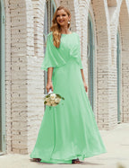 Vestido de dama de honor Sunderly para mujer, manga larga, cuello en V, de gasa, vestido formal de fiesta de boda SY28018