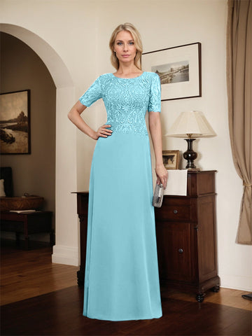A-line Scoop Floor-Length Lace Chiffon Mother of the Bride Dress With Sequins
