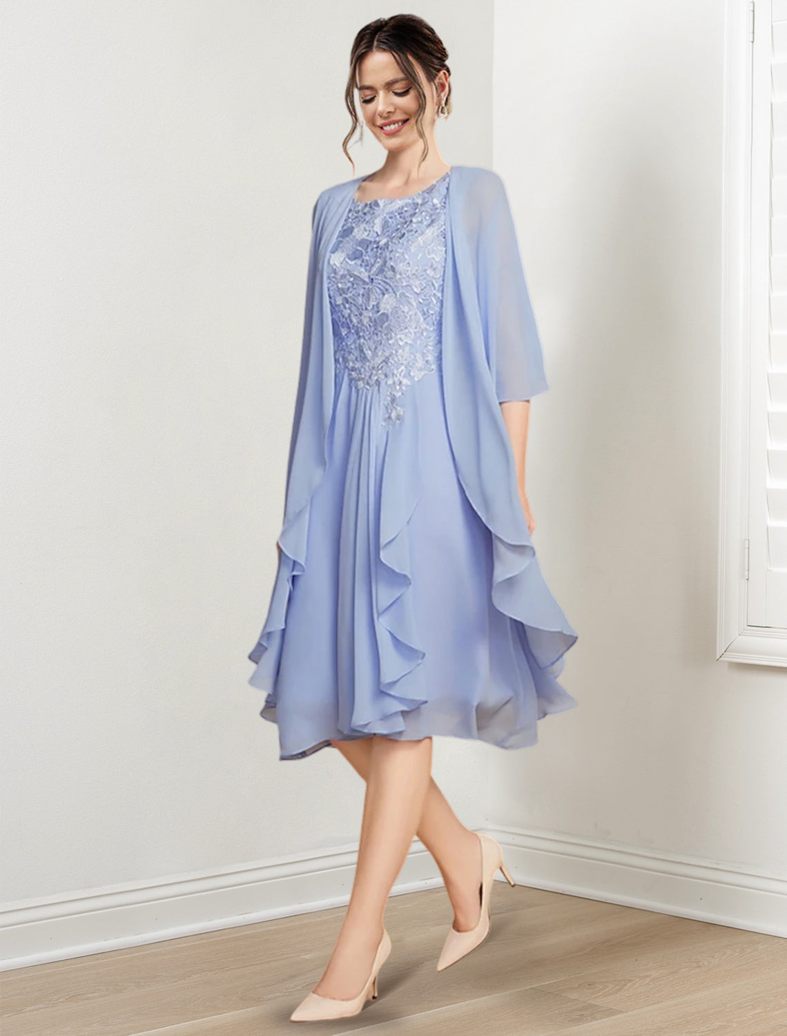 Vestidos de corte princesa/línea A hasta la rodilla para la madre de la novia 