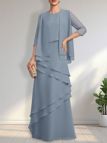 Sheath Scoop Floor-Length Chiffon Mother of the Bride Dress