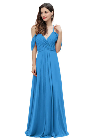 Elegant Off Shoulder Spaghetti Straps Aline Chiffon Bridesmaid Dress Floor Length Wedding Party Dress