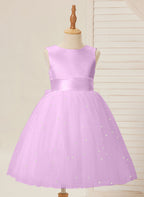 Vestido de princesa/vestido de princesa de satén y tul hasta la rodilla para niña de las flores 