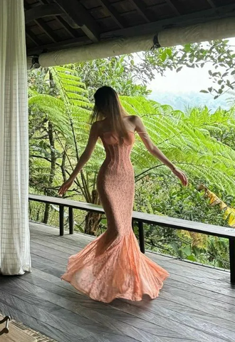 Vestido de noche largo de sirena de encaje sexy Y7693