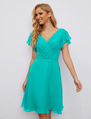 Vestido de fiesta formal con espalda en U y mangas cortas hasta la rodilla para cóctel 28077 