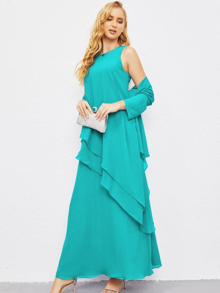 Vestidos de madre de la novia con cárdigan ligero abierto al frente, vestido formal de fiesta 28081 