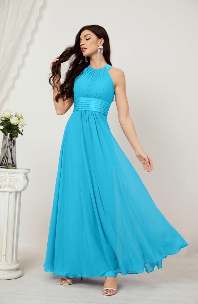 Vestido de fiesta formal Baoleely de gasa con cuello halter, largo, sin mangas, para dama de honor 2802 