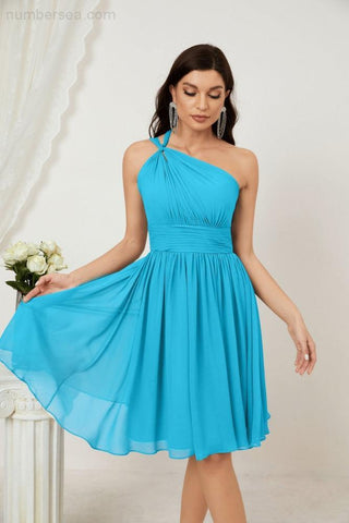 Vestido corto de gasa con un solo hombro para dama de honor de mujer Baoleely, ideal para fiestas y eventos formales como el baile de bienvenida (modelo 2804).