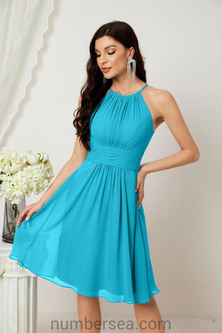 Vestidos de fiesta de bienvenida con cuello halter, vestido formal de cóctel para noche 28011 