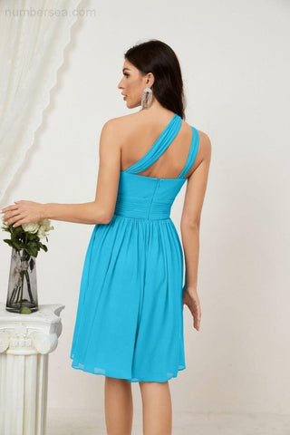 Vestido corto de gasa con un solo hombro para dama de honor de mujer Baoleely, ideal para fiestas y eventos formales como el baile de bienvenida (modelo 2804).
