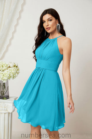 Vestidos de fiesta de bienvenida con cuello halter, vestido formal de cóctel para noche 28011 