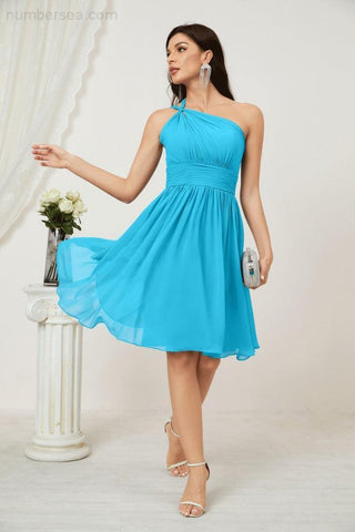 Vestido corto de gasa con un solo hombro para dama de honor de mujer Baoleely, ideal para fiestas y eventos formales como el baile de bienvenida (modelo 2804).