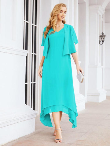 Vestido de fiesta formal de dos piezas corte A para la madre de la novia Sunderly SY28073