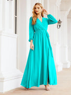 Vestido de dama de honor de gasa para mujer Sunderly, corte en A, manga larga, vestido de noche formal para invitada de boda SY28032 